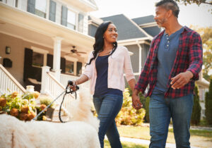 couple walking around the neighborhood