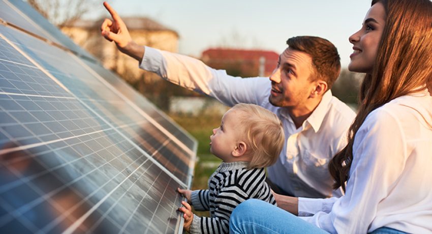 Family with Solar Panel Home